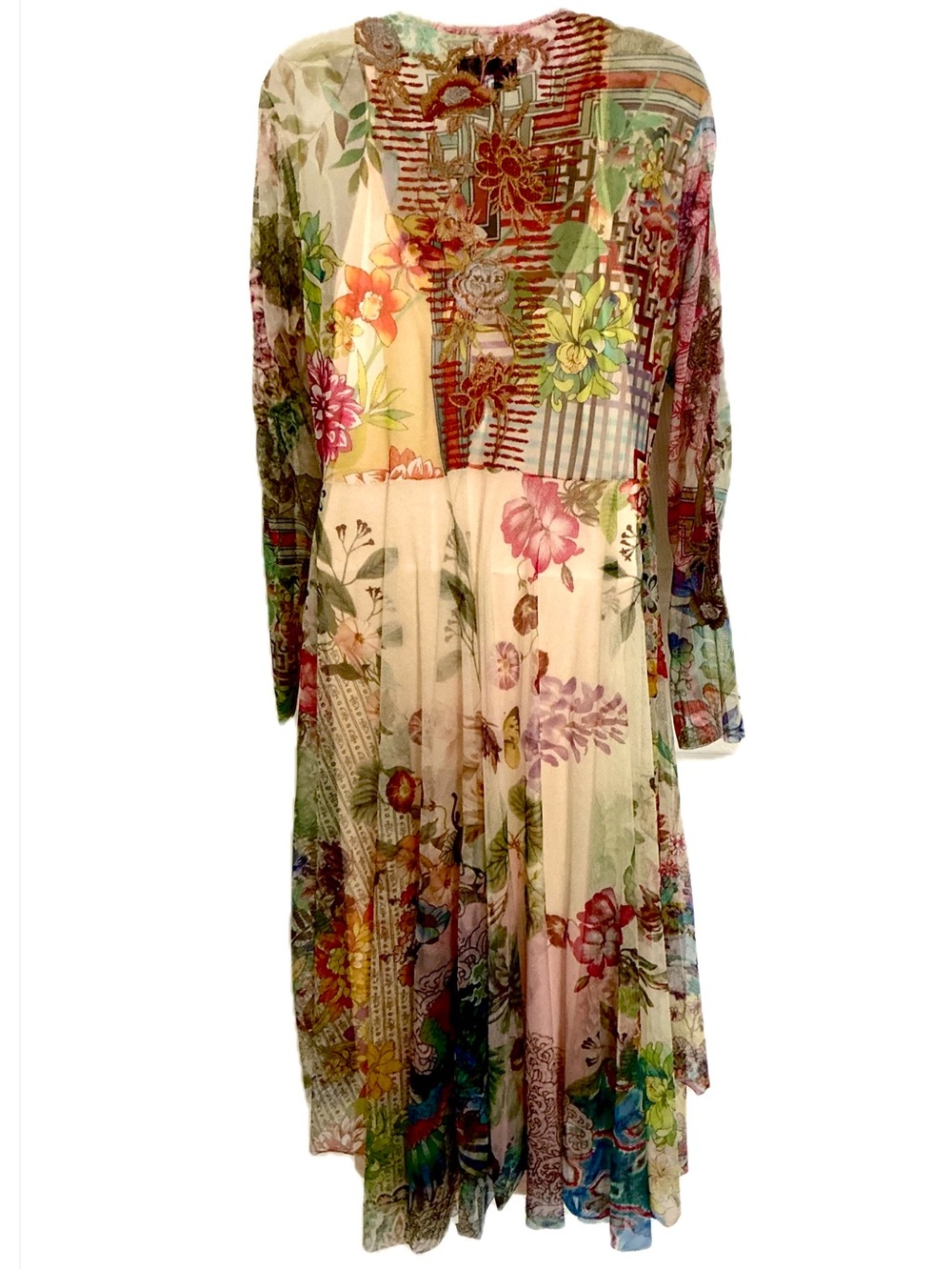 Johnny Was STUNNING Floral Multicolor Long Sleeve MIDI Dress - Cream Base - Picture 2 of 11